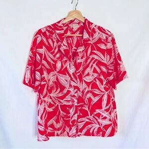 Vintage 80s Pykettes Red Floral Button Down Blouse
